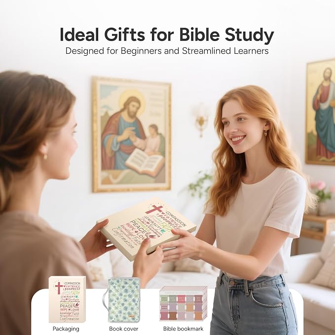 BellaHold Adjustable Bible Cover with 75 Bible Tabs - Bible Cover Case for Women，Waterproof, Washable Quilted Bible Case，Reusable Christian Gifts for Women (Daisy-S)