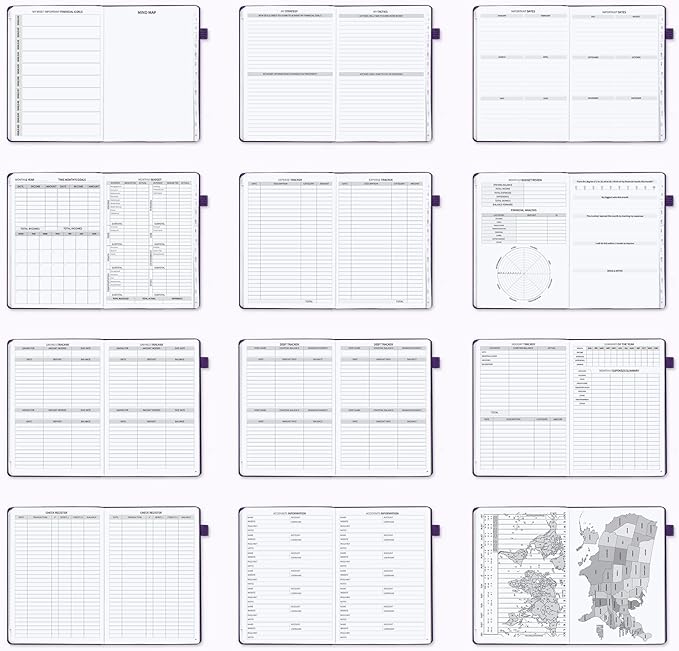 Budget Planner with Monthly Tabs - 7" x 10" Hardcover Budget Book, Monthly Bill Organizer with Pockets, Undated Finance Planner with Expense Tracker Notebook to Take Control Your Money-Purple
