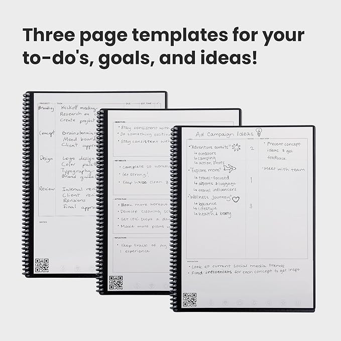 Rocketbook Fusion Reusable Undated Productivity Planner, Letter Size 8.5x11, Gray - Goals, Monthly and Weekly Calendar, Daily To-do List, Lined and Dotted Notes Pages