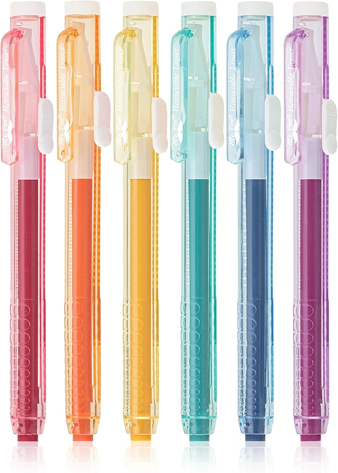 Mr. Pen- Retractable Mechanical Eraser Pens, 6 Pack, Vintage Colors, Latex-Free Precision Pencil Erasers for Artists, Students, Drawing, Sketching & Drafting