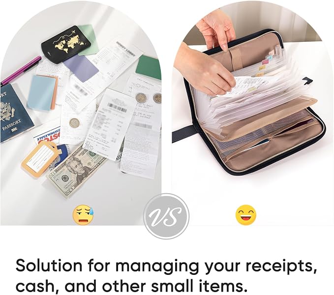 Receipt Organizer with 12 Pockets 10x6 Receipt Holder Organizer - Small Accordion File Organizers - Cash Organizers for Travel, Business, Gift