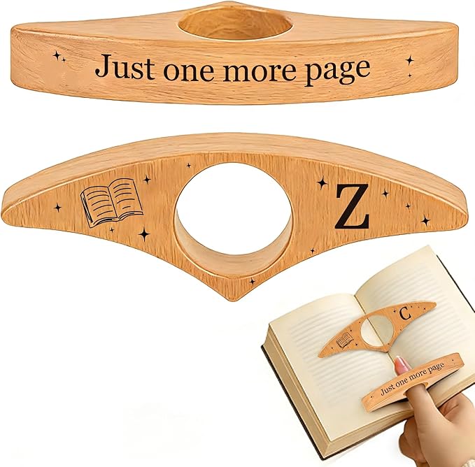 Personalized Wooden Thumb Book Page Holder Engraved with 26 Letters Initials Reading Bookmark Gift for Book Lovers, Readers, Women, Men, Teachers Christmas, Birthday(Beech Wood-A, Z)