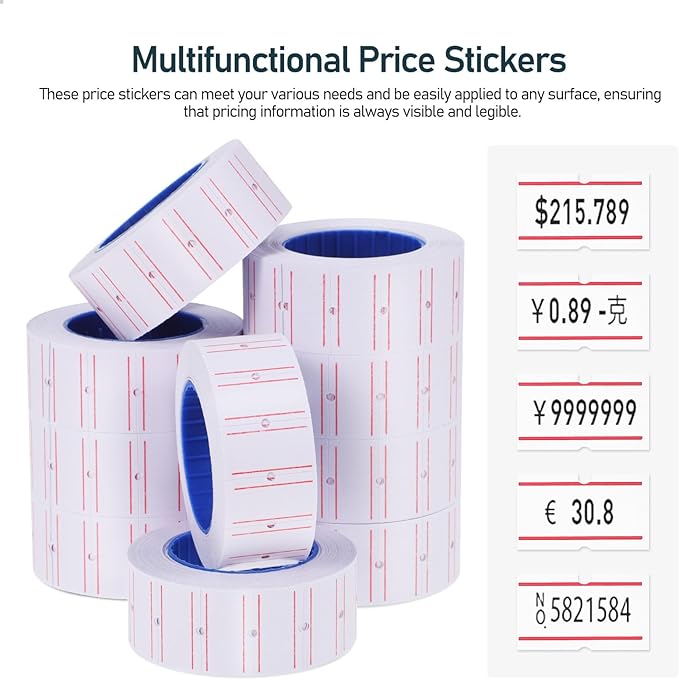 LALAFINA Self-Adhesive Price Sticker Labels 550 Tags Per Roll, 10 Rolls Single-Row Pricing Labels with Strong Adhesion for Retail Stores and Small Business Sale Tags