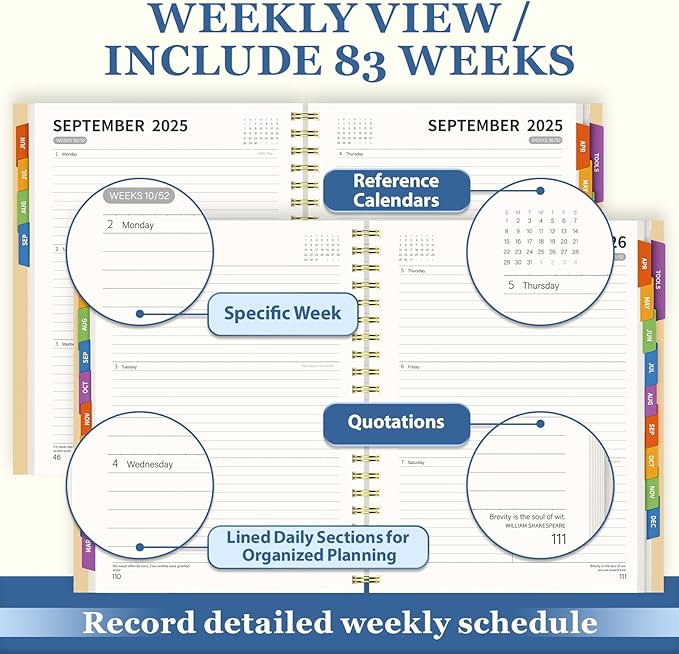 19 Months Planner, 2026 Weekly & Monthly Planner, 8.5"×11" Daily Weekly Monthly Calendar Planner, June 2025-Dec 2026 Organizers with Habit Tracker for School & Office, Colored Tabs, Stickers, Pocket, Ruler Bookmark-Beige