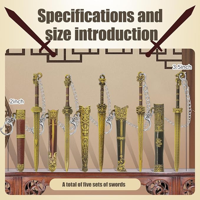 5pcs Metal Sword Bookmark with Scabbard,Mini Sword Suitable for Reading,Sword Keychain,These Vintage Chinese Swords Make Unique Gifts for Book-Loving Gentlemen.