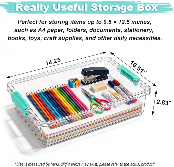 6 Qt Clear Plastic Storage Bins Containers with Lids, Arts Crafts Organizers and Storage, Stackable Containers for A4 Paper File Scrapbook Documents for Home Office and School Supplies 2 Pack
