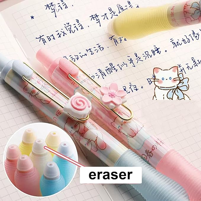 4 Pcs Erasable Pens Retractable Pens Cute Cat Flower Gel Ink Pens Cartoon 3D Pen 0.5mm Smooth Writing Pens Soft Grip Erasable Pen Office School Supplies Women Girls Boys (Black Ink-Cat Flower)