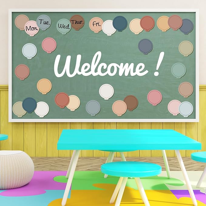 Boho Balloon Cutouts with 100Pcs Glue Points 16 Colors Balloon Shape Paper Cut-Outs Colorful Balloon Cutting Bulletin Board Decor for DIY Craft Art School Home Party Favor, 80Pcs