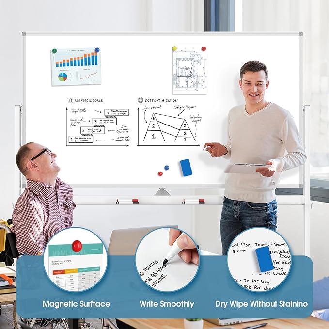 MaxGear Big Mobile Whiteboard, 72x40 Double Sided Magnetic Dry Erase Board with Stand, Height Adjustable Rolling Whiteboard for Home, School & Office, Heavy-Duty Aluminum Frame & Reinforced Packaging