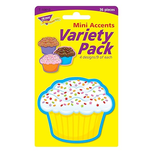 TREND Cupcakes Mini Accents Variety Pack, Classroom Bulletin Board Cut Outs, 3 Inches, 36 Count