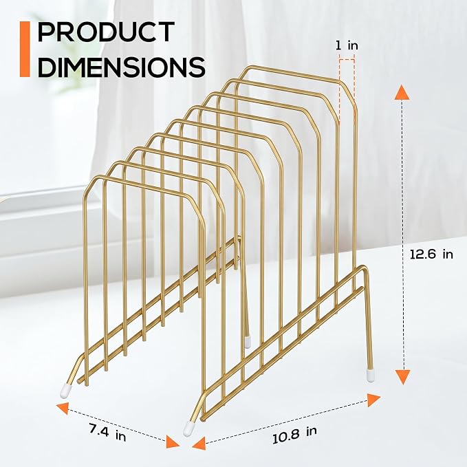 Incline Sorter Desk File Organizer, Metal Desk Magazine Folder Holder with 8-Section Vertical Compartments Rack File Organizer for Office, Home, School (2, Gold)