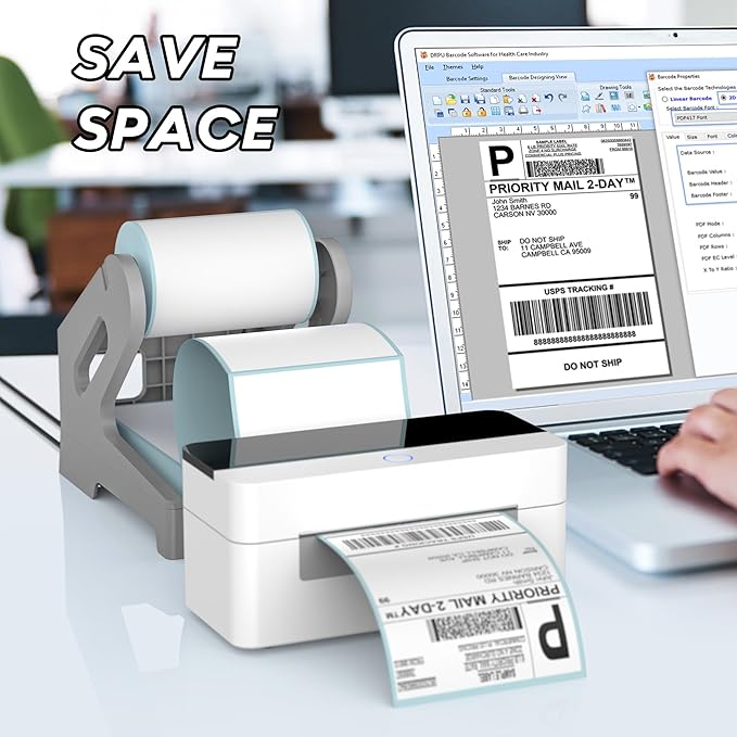 PONNOR Label Holder for Rolls and Fanfold Labels Shipping Labels Stand Desktop Thermal Printer DIY Accessory Business Supplies for Home, Office(Grey)