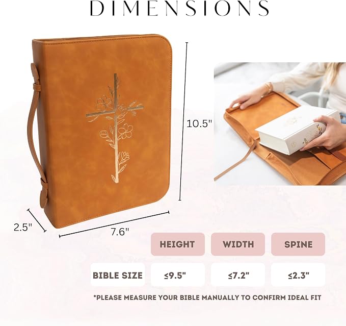 Bible Cover Case for Women – PU Leather Large Bible Case with Minimalist Debossed Design – Christian Bible Accessories for Girls & Women (Brown/Gold)