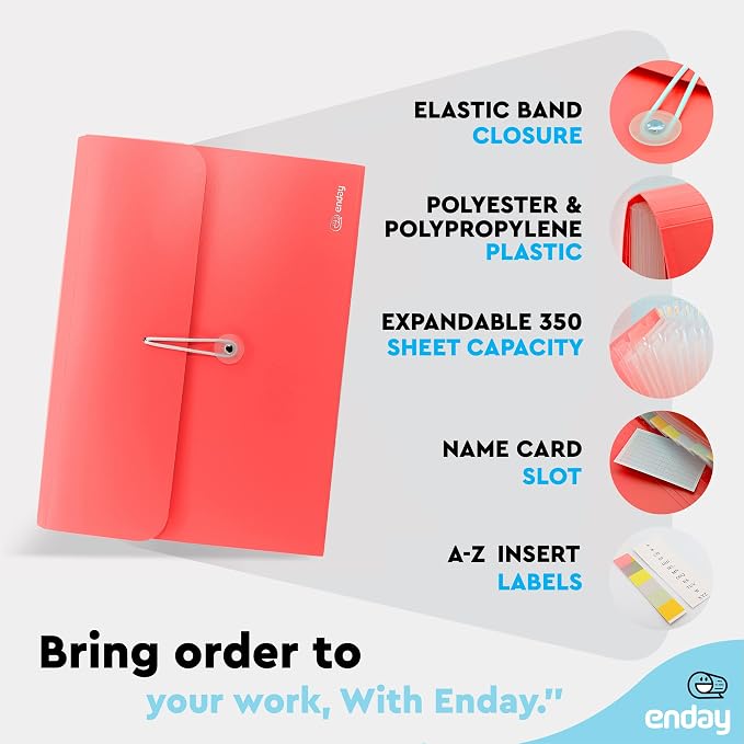 Accordion File Organizer 13 Pocket Expanding File Folder with Labels, Accordion File Organizer Letter Size Letter A4 Paper for Receipts, Bills and Documents 13" x 9.5” –By Enday