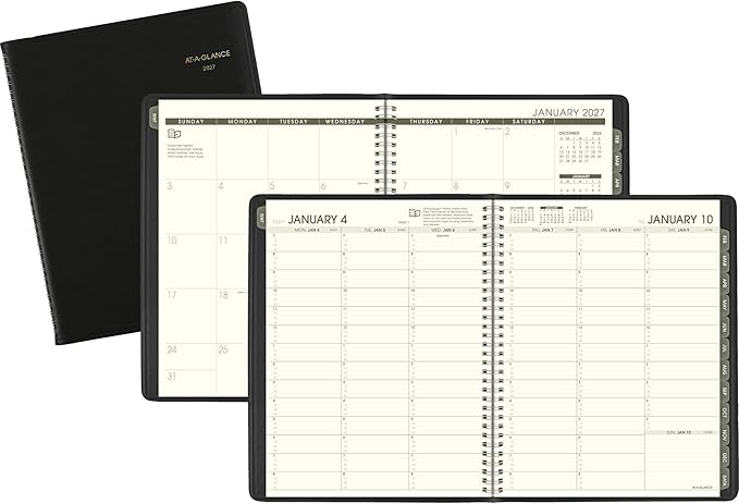 AT-A-GLANCE 2027 Appointment Book Planner, Weekly & Monthly, 8.25" x 11", Quarter-Hourly, Recycled, Black (70950G0527)