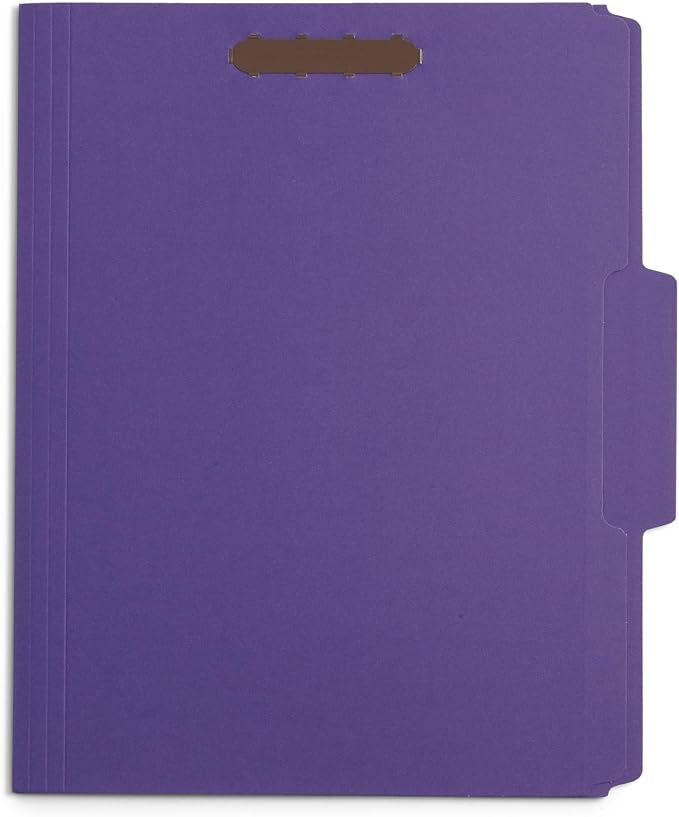 50 Purple File Folders with Fasteners, 1/3 Cut Reinforced Tab, Durable 2 Prong Fastener File Folder, Designed to Organize Standard Medical Files, Law Client Files, Office Reports, Letter Size, Purple