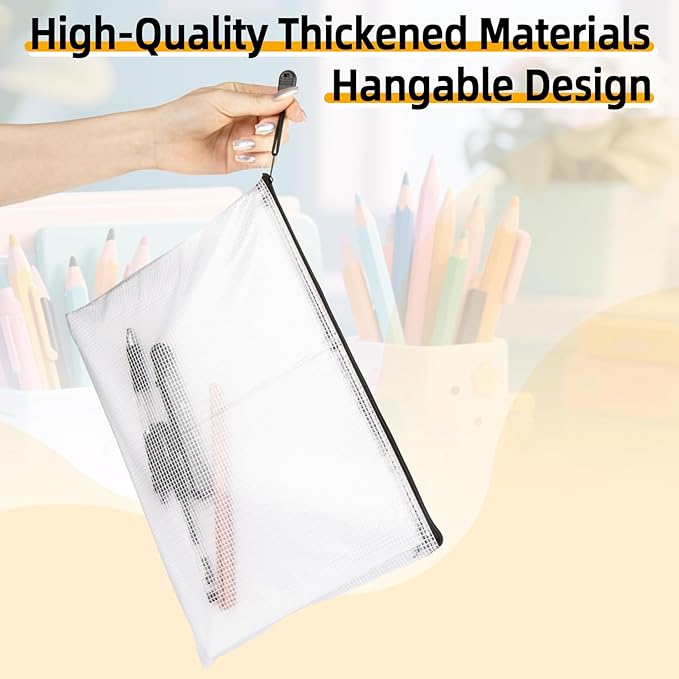 RAINFLOW a4 Mesh Zipper Pouch Bags - 12 PCS Reusable Mesh Bags with Zipper Waterproof Storage Bag Organizer for Document Toy Storage Classroom Organization and Storages Office Supplies in Multicolor