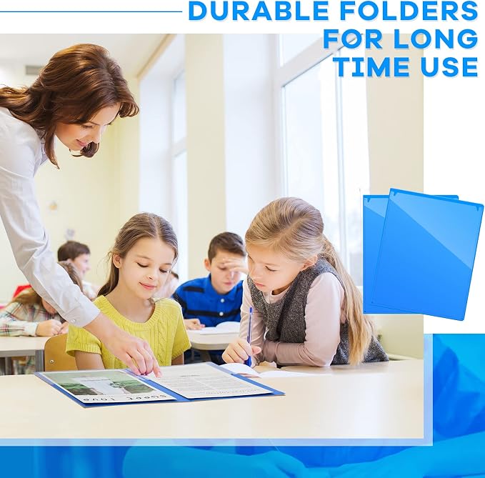 Henoyso 12 Pcs Folders with Pocket School to Home Folder Heavy Duty 2 Pocket Homework Folders with Clear Front Pockets for School Students Parent Teacher Communication (Blue)