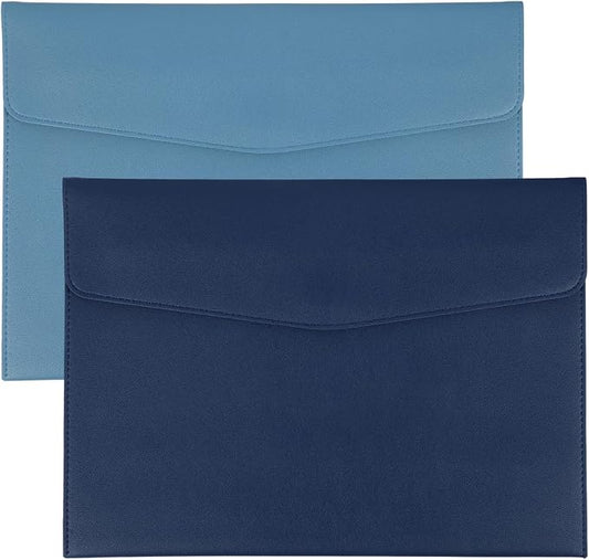 PATIKIL 2Pcs PU Leather A4 File Folder, Document Holder Envelope Waterproof Napa Texture Filing Organizer Portfolio Folder Case with Magnetic Snap for Home Office, Light Blue, Navy Blue
