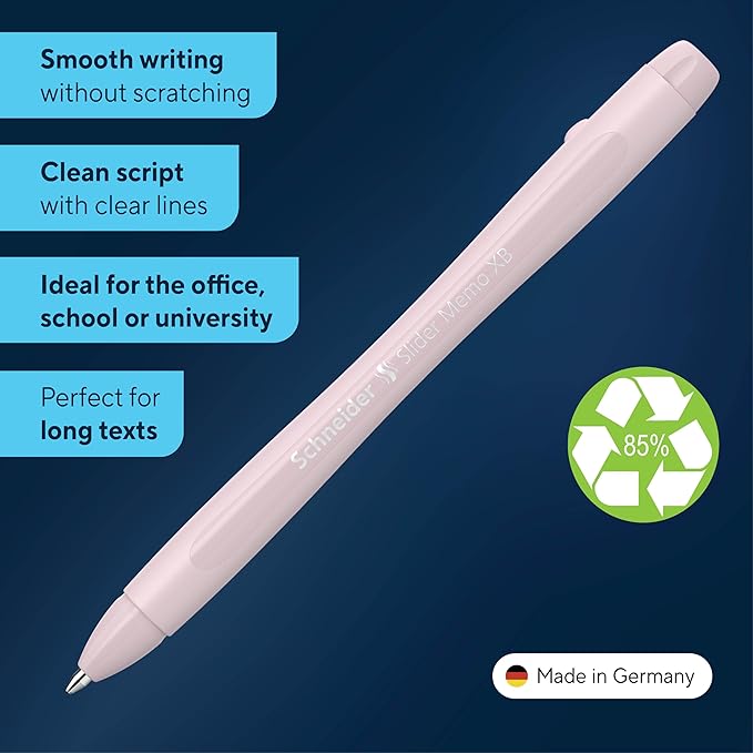 Schneider Slider Memo XB Ballpoint Pen (Pearl, Blue Ink) Pack of 10