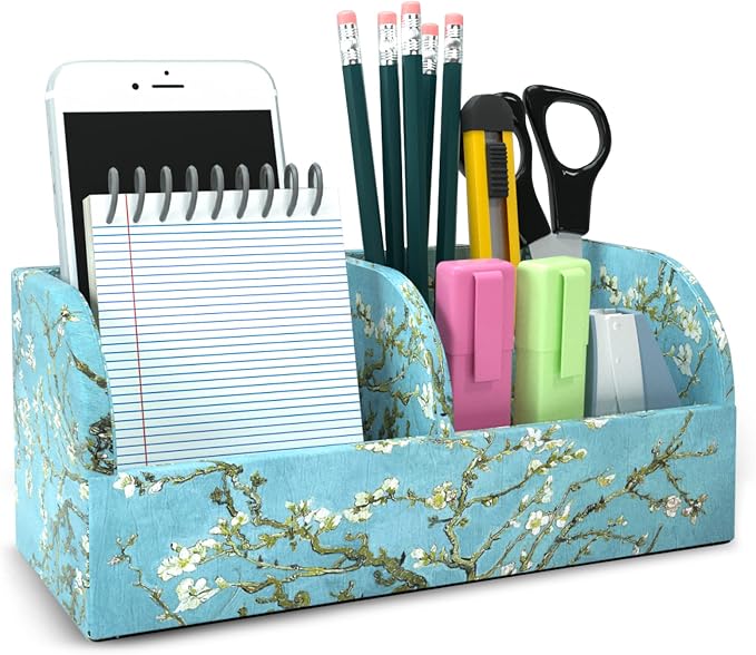 PU Leather Supply Organizer,Remote Control Holder Multifunctional Office Stationery Storage Box Organizer,Pencil Holders Organizers Table Top Desktop Desk Accessories(1-Peach Blossom)