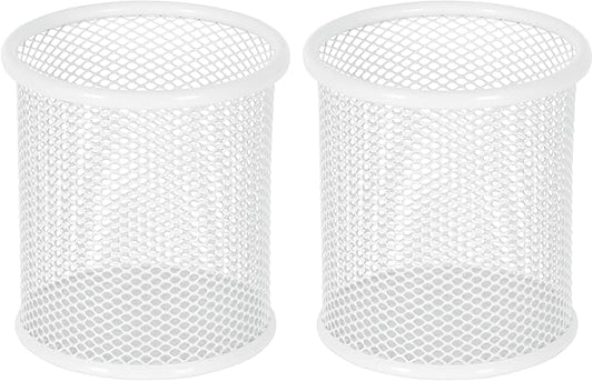 EasyPAG Metal 2-Piece Pen Holder Set Desk Accessories & Workspace Organizers for Classroom, School & Office,White
