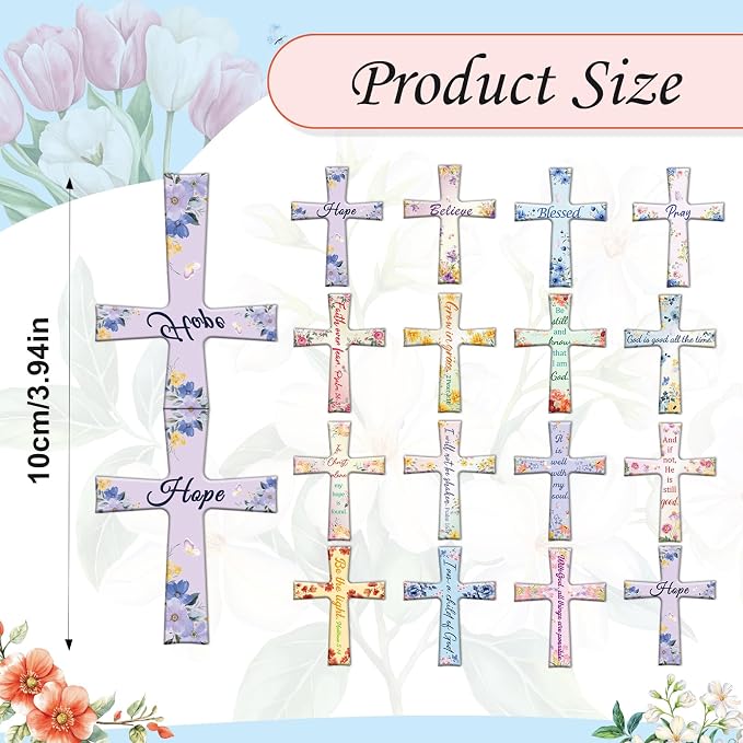 Wxiben Cross Magnetic Bookmarks Gifts - 32 Pcs Christian Floral Magnet Book Page Markers Bible Verse Religious Bookmark Clips for Women Men Book Lovers Reader Office Supplies