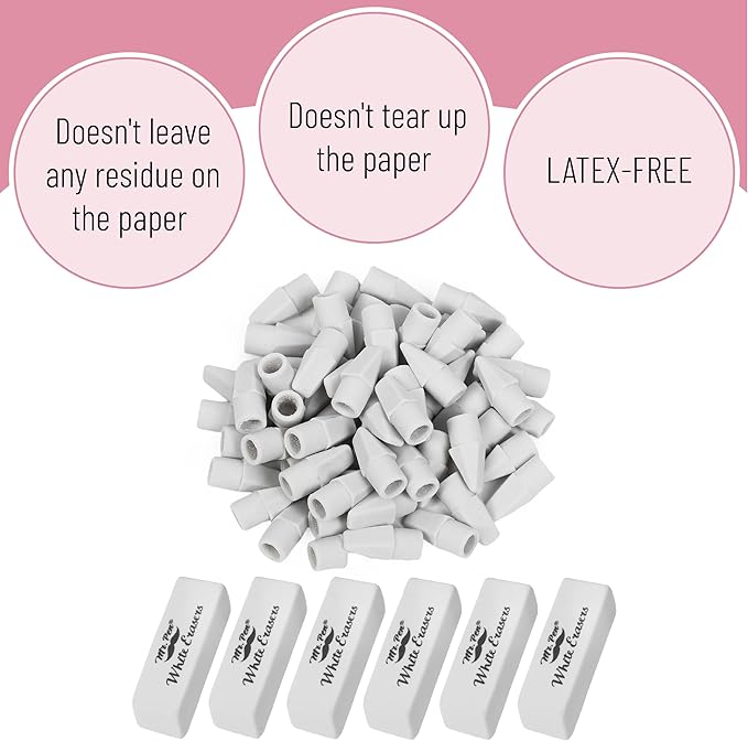 Mr. Pen- School Eraser Combination Set, 66 Pack, White, Latex Free Erasers for School, Office, Art Sketching, Homework, Exams, Clean Smudge-Free Correction