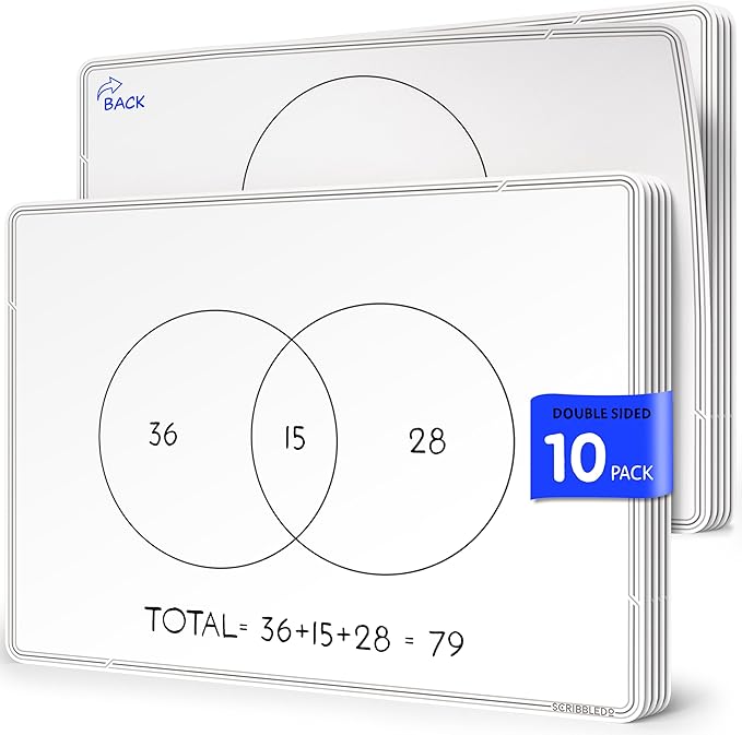 SCRIBBLEDO Venn Diagram Chart Math Practice 9”x12” Small White Board Dry Erase Sheets Math Manipulatives 1st 2nd 3rd 4th 5th Grade Math Supplies Teacher Students Classroom Pack 10 Sheets