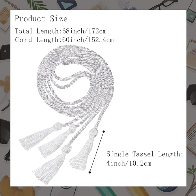 Graduation Double Honor Cords with Tassels Braided Academic Ropes for High School College Ceremony 68 Inch (White)