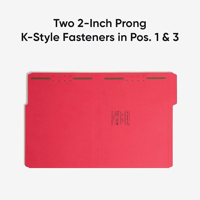 Smead Fastener File Folders, Reinforced 1/3-Cut Tabs, 2 Fasteners, Letter Size, Assorted Coolors, 50 per Box (11975)
