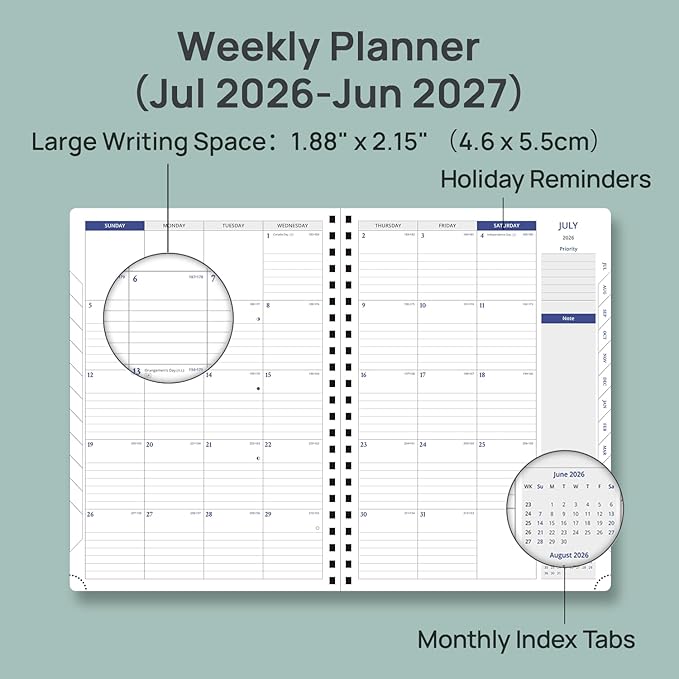 POPRUN 2026-2027 Monthly Planner, Large Size 8.25" x 11.75", 16-Month Soft Cover Agenda Calendar from April 2026 to July 2027, Appointment Book with Spiral Bound, Monthly Tabs, Notes and Expenses Pages - Indigo Blue
