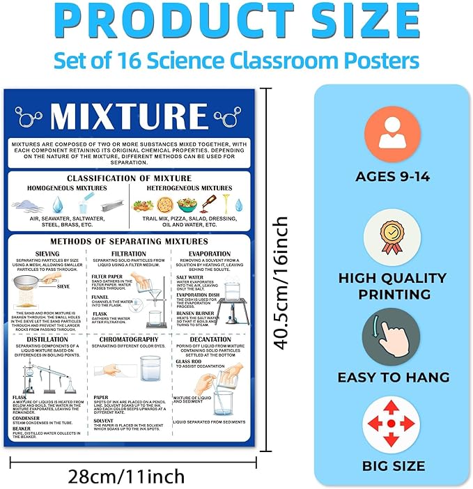 EggSun 16 Pcs Chemistry Science Posters for School Classroom Decorations, 11 x 16in Poster Charts for Teachers Primary Middle High School Supplies Education Classroom Bulletin Board Wall Decor