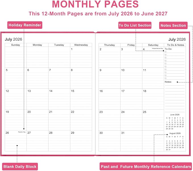 Planner 2026-2027 - 8.5'' × 11'' Weekly & Monthly Planner from July 2026 to June 2027, Large Planners 2026-2027 with Pefect Organizer, Fabric Cover, Inner Pocket, Pink