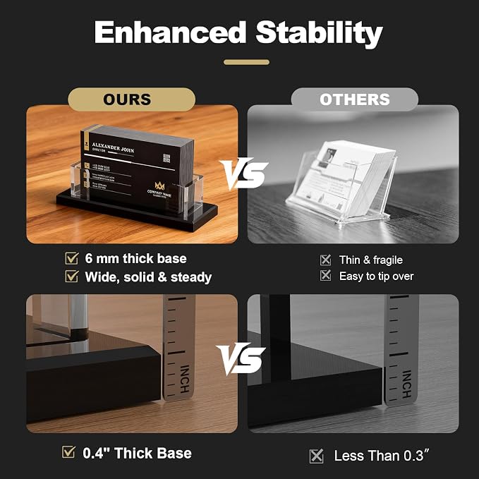 Acrylic Business Card Holder, Clear Card Display Stand for Desk, Business Card Organizer for Office Home Exhibition 4 Pack(Black)