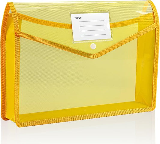 Plastic Expanding File Folder, Folders for Documents, Transparent Envelopes with Elastic Closure, File Folder Organizer Holder, Large Capacity, Fit Letter/A4 Size (Yellow-1Pcs)