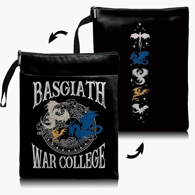 Book Cover Dragon Ridder Inspired Gift, Dragon Merch Pattern Reusable Book Pouch, BASGIATH WAR COLLEGA Book Sleeve for Book Lovers (Black-Dragon 3, Large)
