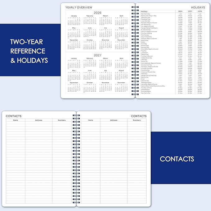 Planner 2026-2027 - Weekly and Monthly Planner 2026-2027 (Jul 2026 - Jun 2027), 8'' x 10'' with Monthly Tabs, 26-27 Calendar Planner, Twin-Wire Binding, Thick Paper, Flexible Cover - Deep Blue