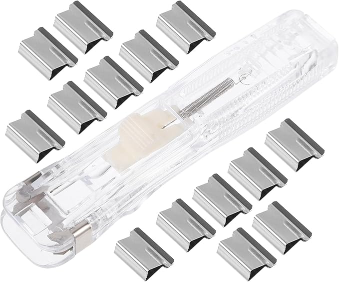 Kichvoe Reusable No-Staple Paper Stapler with Push Clip, with 2 Refill Dispensers for Office Document Clamping and Home Desk Organization