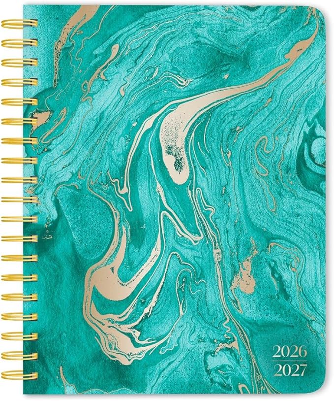 Crackled Blush | 2027 6 x 7.75 Inch 18 Months Weekly Desk Planner | Foil Stamped Cover | July 2026 - December 2027 | Plato | Planning Stationery