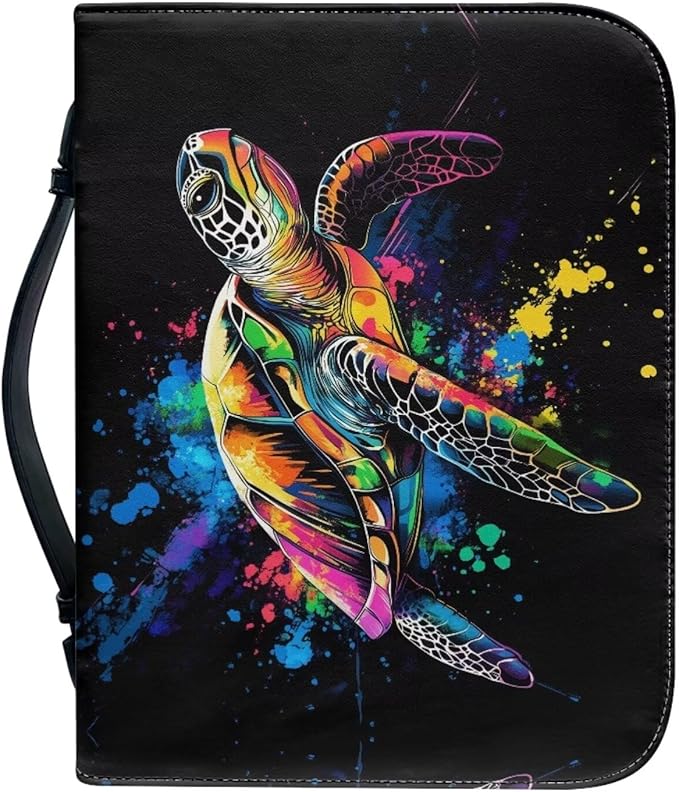 Sea Turtle Bible Cover Case for Women Men，Bible Cover with Durable Handle，Bible Study Accessories Supplies Zippered Pocket-Black-Size 2XL