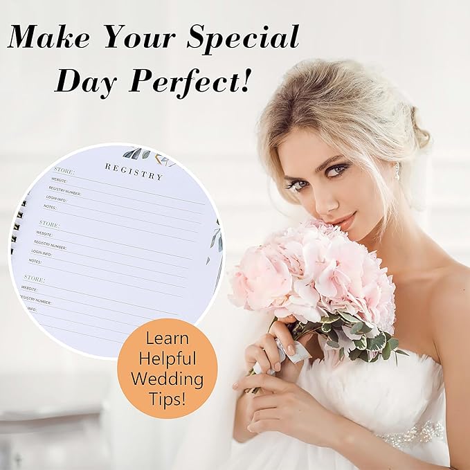 Wedding Planner Book and Organizer for Bride, Wedding Planning Binder with Tabs, Checklists, Countdown Calendar & Pocket, Engagement Unique Gifts for Couples, Bridal Wedding Planners Essentials