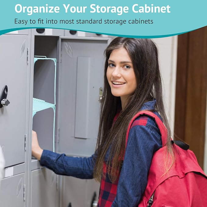 Locker Organizer Shelf Stackable Extra Locker Shelf for School Locker Organizer Storage Cabinet Accessories Suitable for School, Office, and Home use (2, Light Blue)