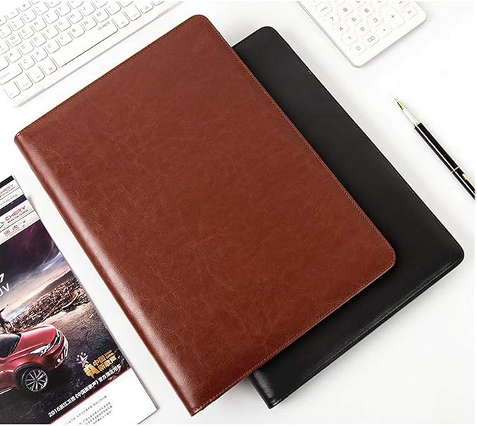 WAVEYU Business Portfolio Folder for Men Women, Padfolio Cover, Conference/Resume/Legal Document Organizer with Letter/A4 Size Clipboard Hardboard, Business Card Holders, Document Sleeve, Black