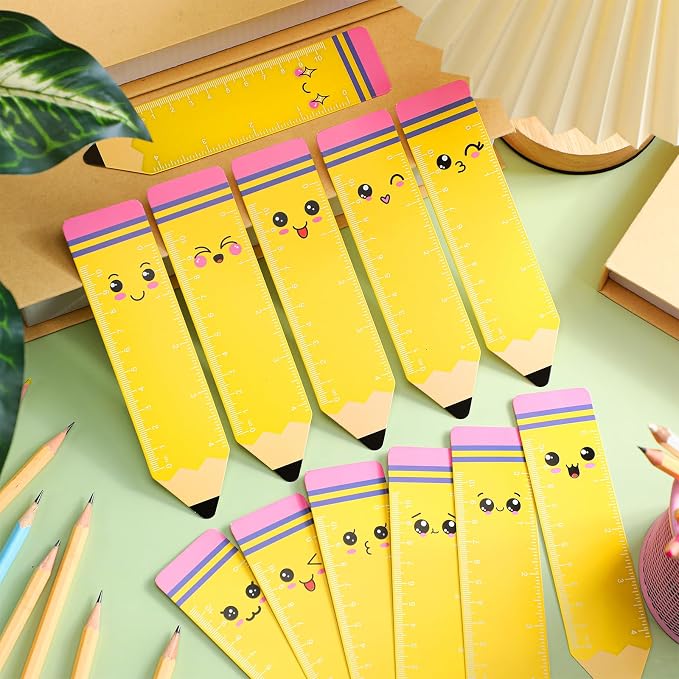 Kosiz 120 Pcs Cute Pencil Bookmarks Ruler Bulk Gifts Back to School Gifts Classic Yellow Spiritual Reading Rulers Party Favors for Classroom Rewards Booklover Students Office Favors