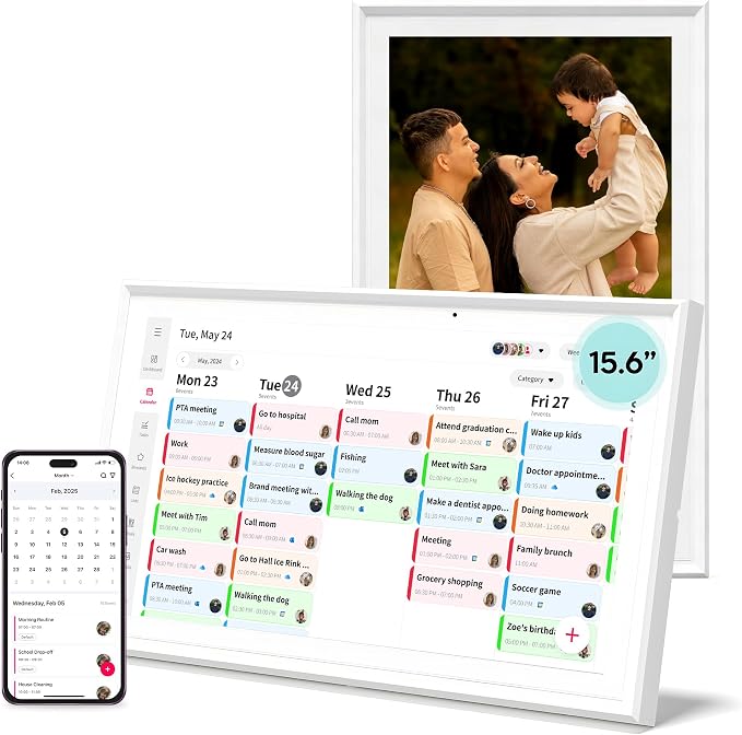 15.6 Inch Smart Digital Calendar, No Subscription Family Organizer with WiFi Sync for iCloud Google Outlook, Touch Screen Electronic Calendar, 1080P FHD Digital Photo Frame - by Aimuonos