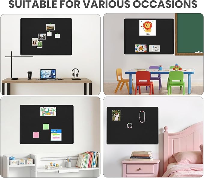 Bulletin Board, 36 X 24 inches Cork Board with 20 Pushpin, Felt Cork Board Notice Pin Board, Self-Adhesive Vision Board Mood Board Foldable Photo Board for Wall - Black