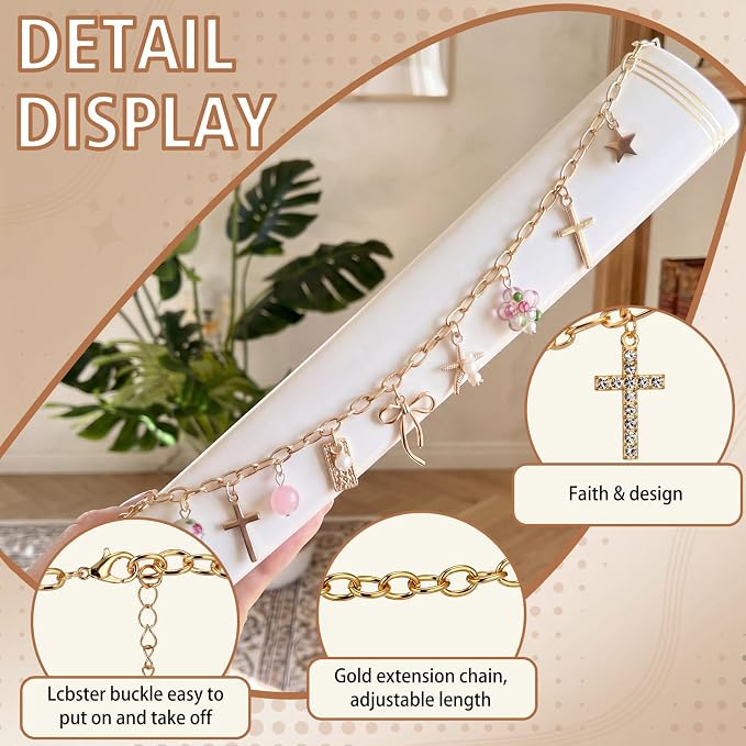 4 Pcs Bible Charm Chain Christian Charms Bookmarks Bible Book Accessories with Scripture Bookmark Gold Cross Religious Chain for Study Prayer Church Gift Christian Book Decoration