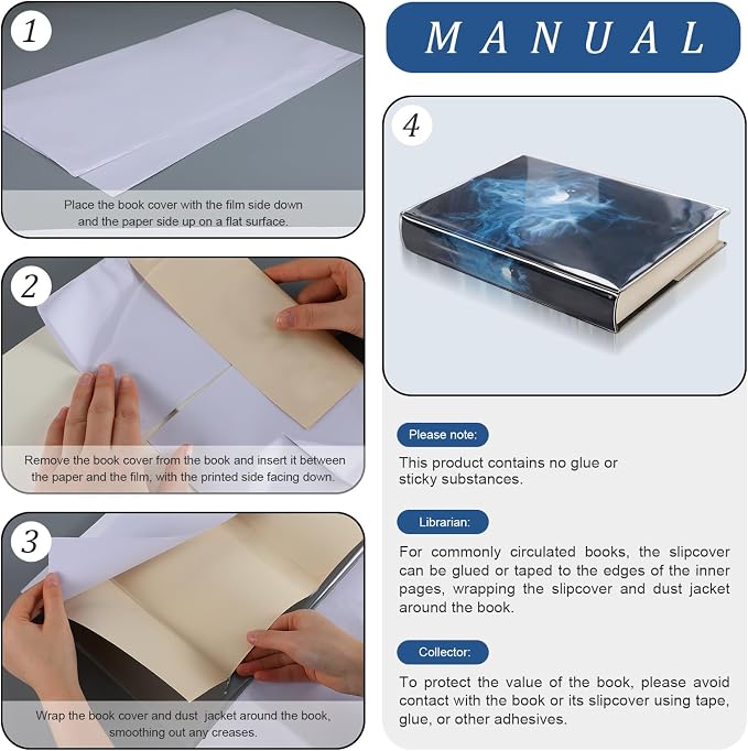 40 Pcs Fold-On Archival Book Jacket Center-Slit Books Dust Jacket Covers Clear Archival Book Cover Protector for Librarian Collector (10" H X 21" L)