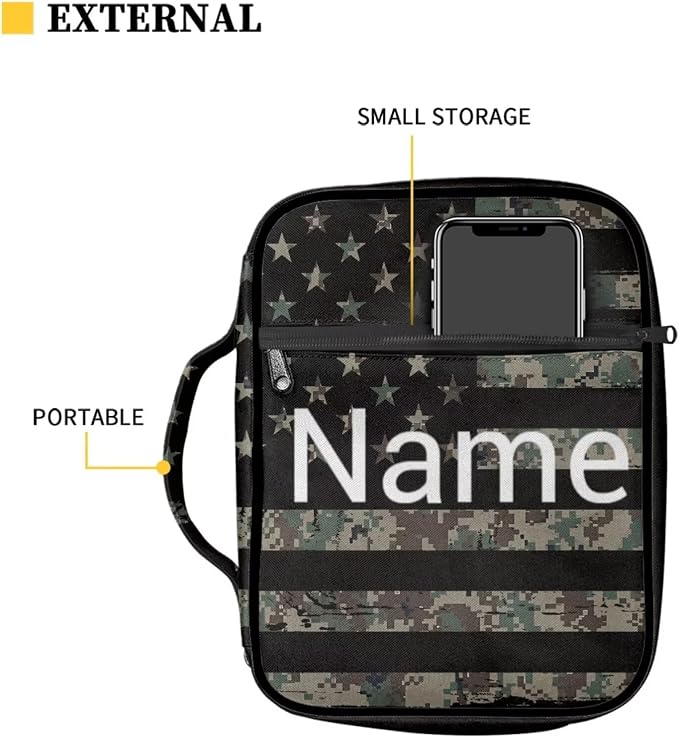 Coldinair Camo American Flag Bible Case for Men Women Custom Name Bible Bag Covers for Men,Personalized Book Carrying Case Holder for Women,Fits for Standard/Large Size